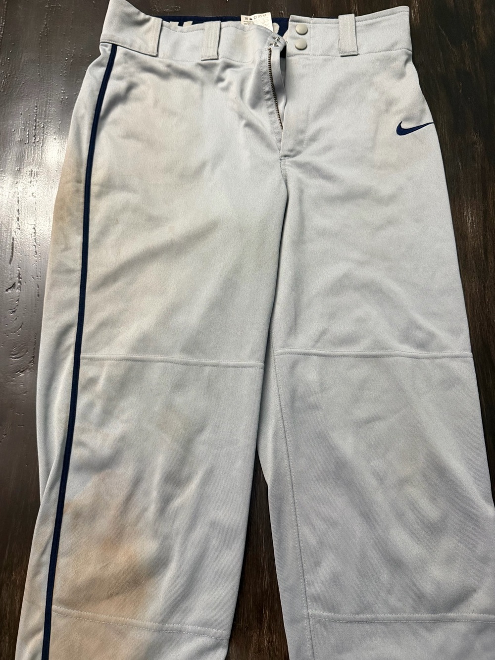 Nike White Kids Baseball Pants with Navy Stripe